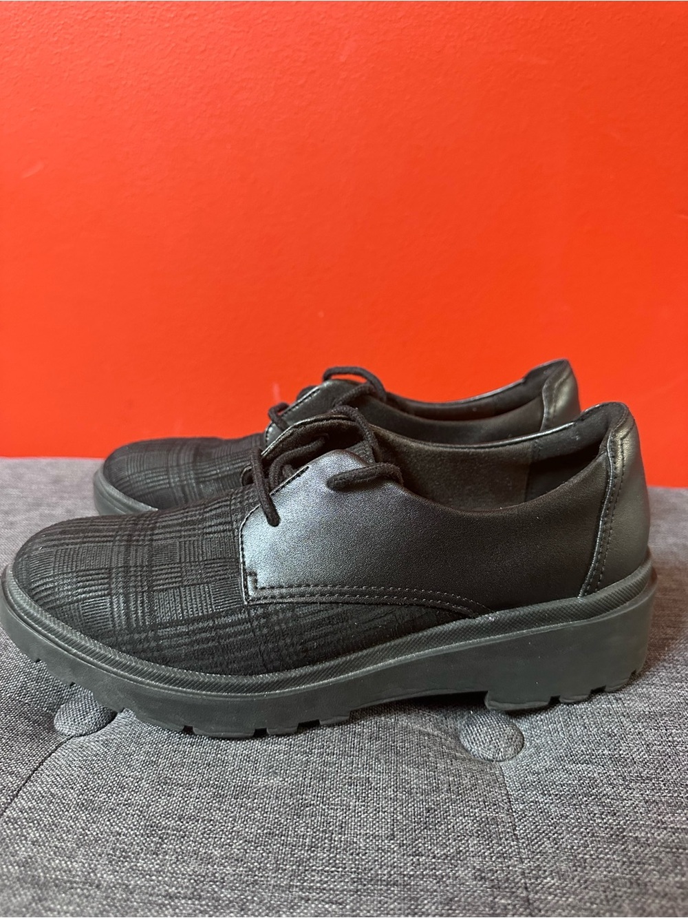 Clarks Calla Ruby Oxford Lightweight Shoes Black Plaid Lace Up  Women's 7.0